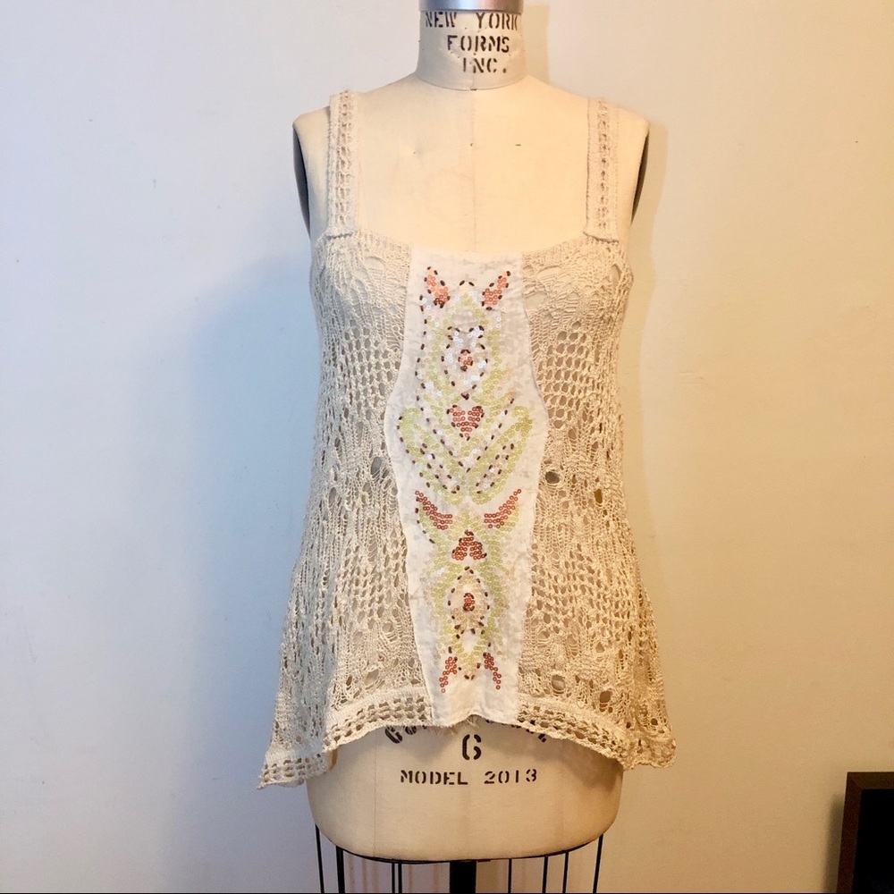 NWT Free People Beaded Boho Crochet Top